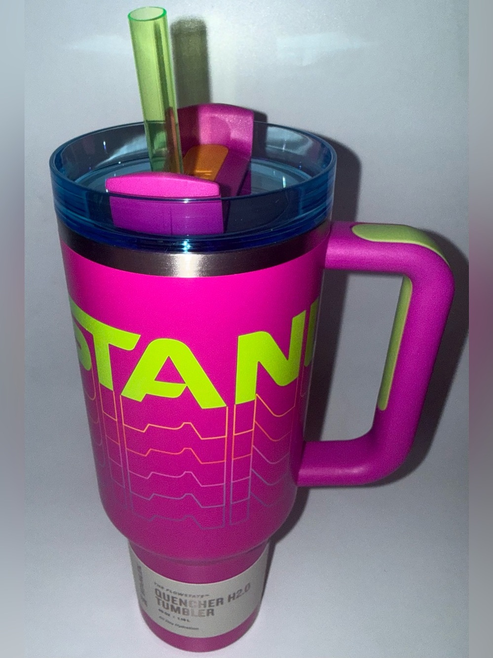 NWT Stanley Neon 40 oz Tumbler with Blue Lid and Neon Accents